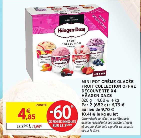 MINI POT CRÈME GLACÉE FRUIT COLLECTION OFFRE DÉCOUVERTE X4 HÄAGEN DAZS