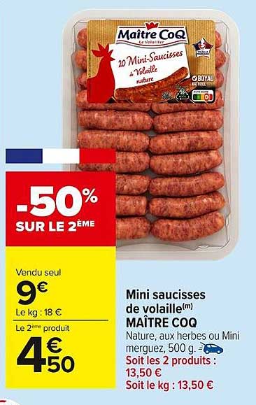 Mini saucisses de volaille(M) MAÎTRE COQ
