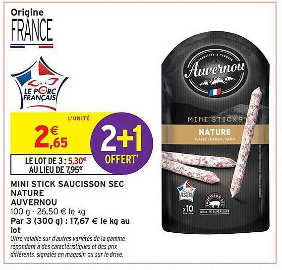 MINI STICK SAUCISSON SEC NATURE AUVERNOU