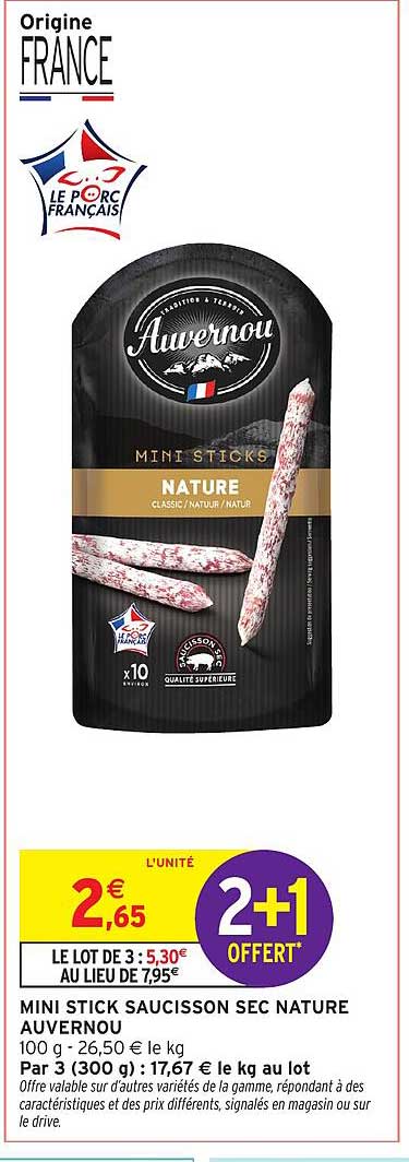 MINI STICK SAUCISSON SEC NATURE AUVERNOU