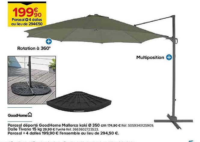 Parasol déporté GoodHome Mallorca kaki Ø 350 cm