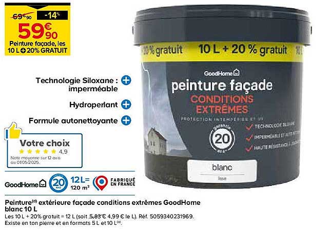 Peinture façade, les 10 L + 20% GRATUIT