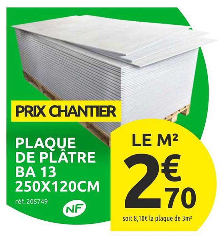 PLAQUE DE PLÂTRE BA 13 250X120CM