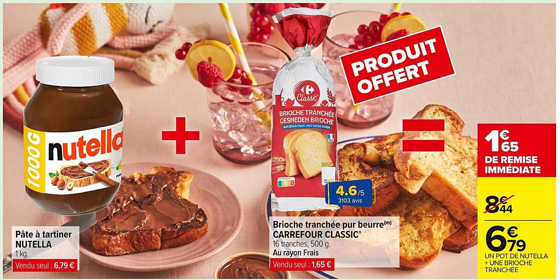 Produit offert : 1 brioche tranchée pour l'achat d'un pot de Nutella