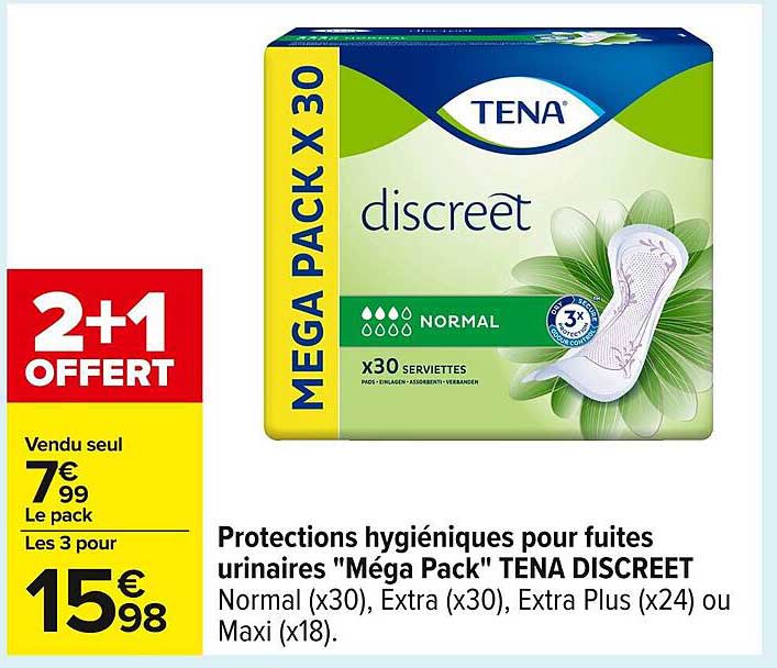 Protections hygiéniques pour fuites urinaires "Mégapack" TENA DISCREET