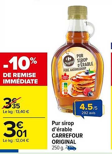 Pur sirop d'érable CARREFOUR ORIGINAL 250 g