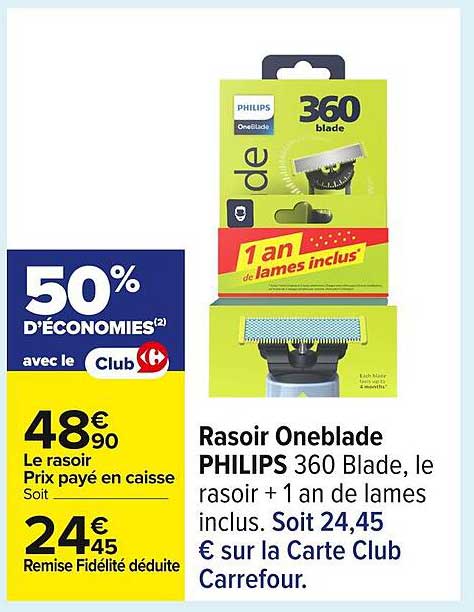 Rasoir Oneblade PHILIPS 360 Blade, le rasoir + 1 an de lames inclus.