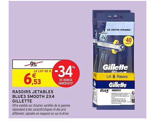 RASOIRS JETABLES BLUE3 SMOOTH 2X4 GILLETTE