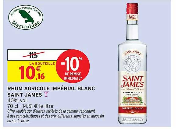 RHUM AGRICOLE IMPÉRIAL BLANC SAINT JAMES