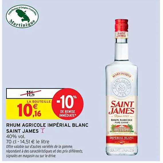 RHUM AGRICOLE IMPÉRIAL BLANC SAINT JAMES