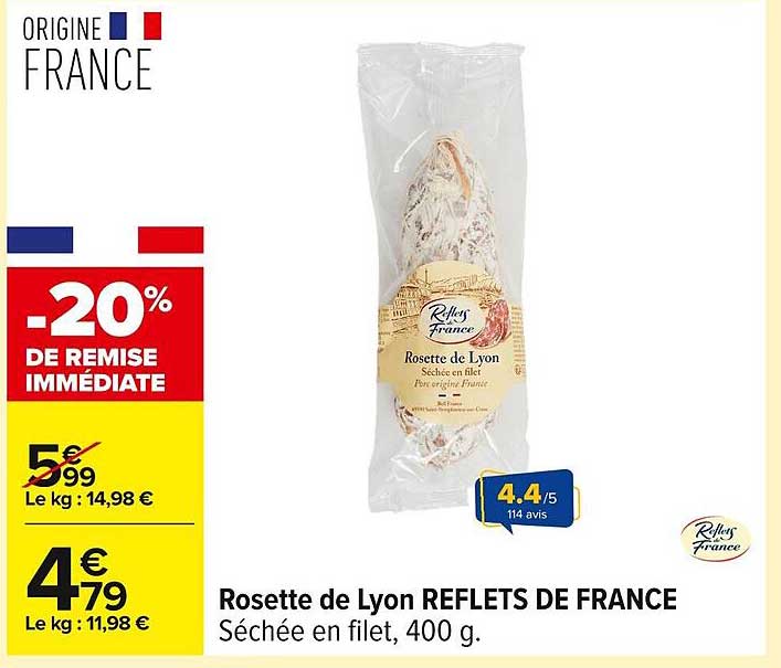 Rosette de Lyon REFLETS DE FRANCE Séchée en filet, 400 g.