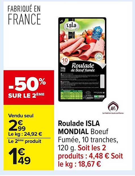 Roulade ISLA MONDIAL Boeuf Fumée, 10 tranches, 120 g