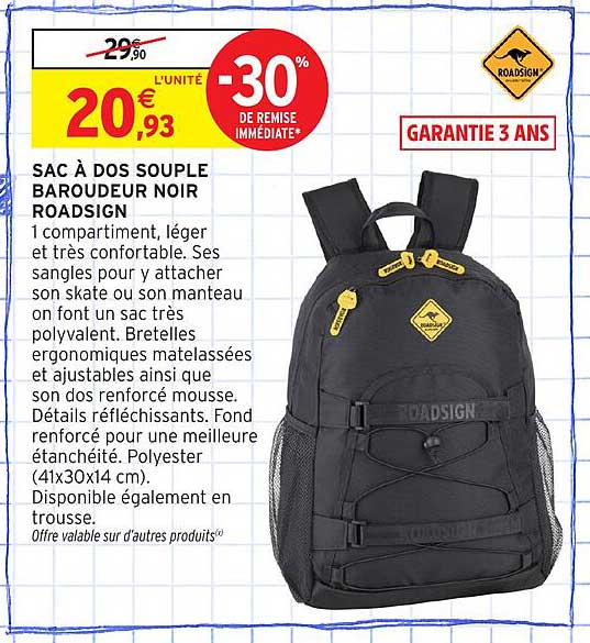 SAC À DOS SOUPLE BAROUDEUR NOIR ROADSIGN