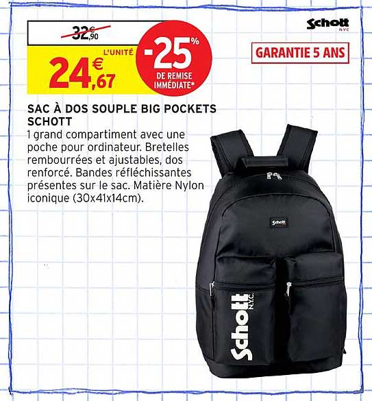 SAC À DOS SOUPLE BIG POCKETS SCHOTT