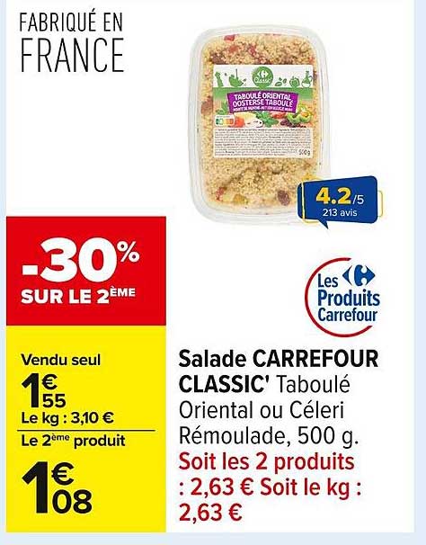 Salade CARREFOUR CLASSIC' Taboulé Oriental ou Céleri Rémoulade, 500 g.