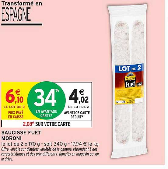 SAUCISSE FUET MORONI, le lot de 2