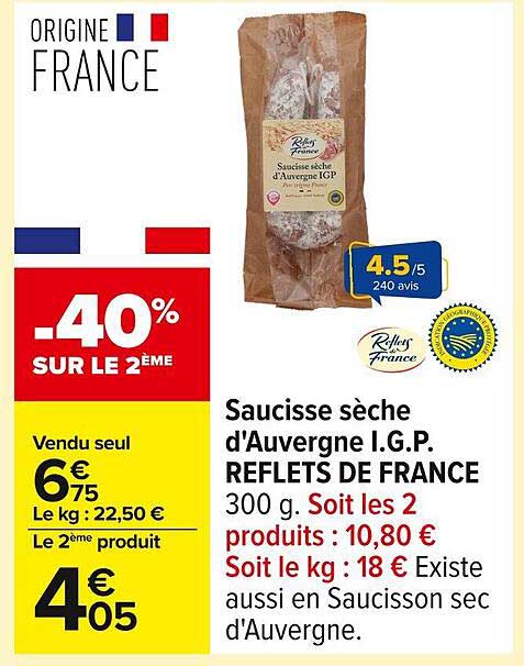 Saucisse sèche d'Auvergne I.G.P. REFLETS DE FRANCE