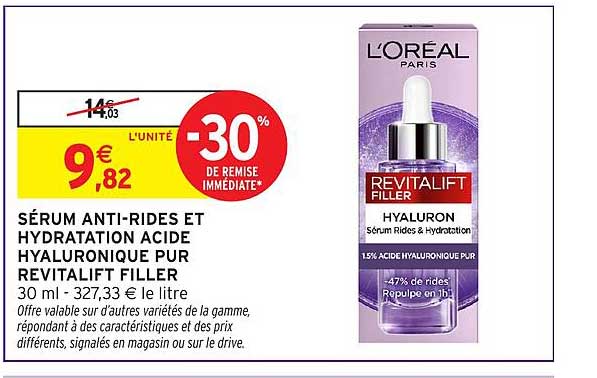 SÉRUM ANTI-RIDES ET HYDRATATION ACIDE HYALURONIQUE PUR REVITALIFT FILLER