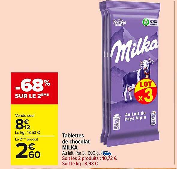 Tablettes de chocolat MILKA