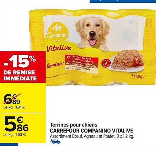 Terrines pour chiens CARREFOUR COMPANINO VITALIVE