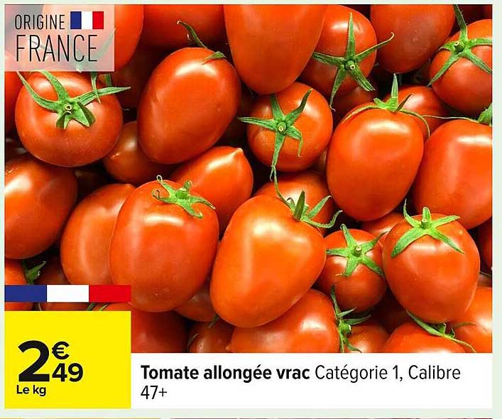 Tomate allongée vrac Catégorie 1, Calibre 47+