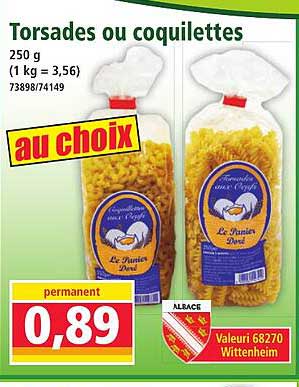 Torsades ou coquillettes au choix