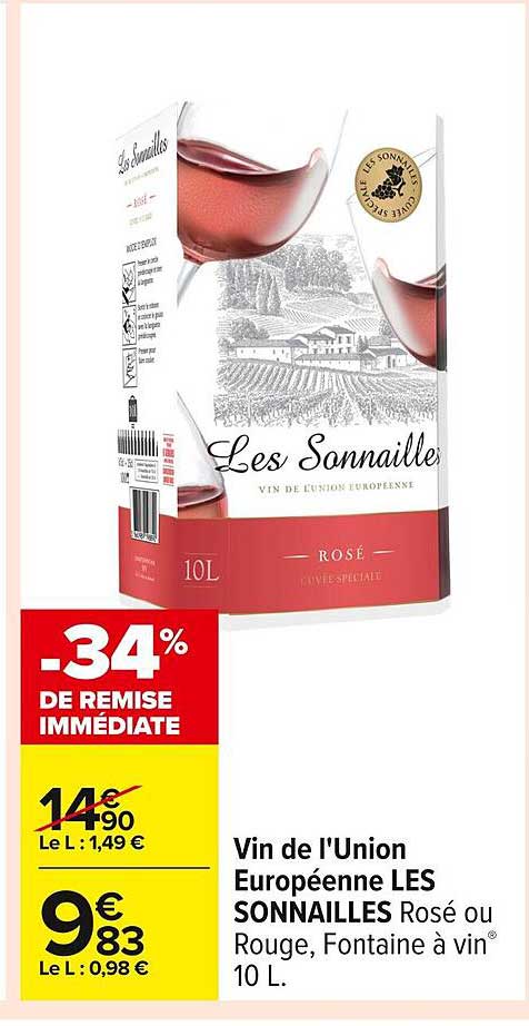 Vin de l'Union Européenne LES SONNAILLES Rosé ou Rouge, Fontaine à vin® 10 L.