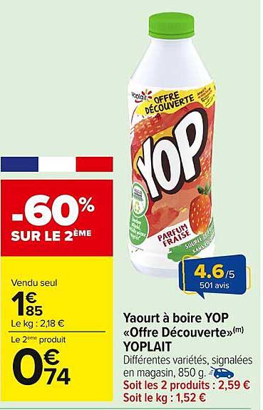 Yaourt à boire YOP «Offre Découverte» YOPLAIT