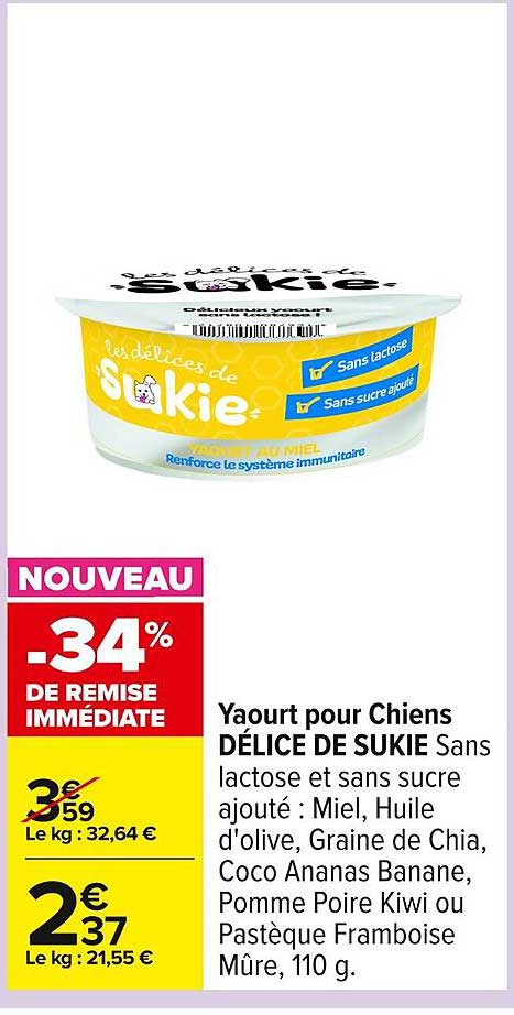 Yaourt pour Chiens DÉLICES DE SUKIE Sans lactose et sans sucre ajouté