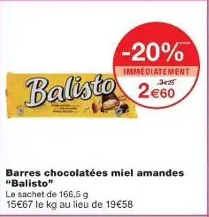 Barres chocolatées miel amandes "Balisto"