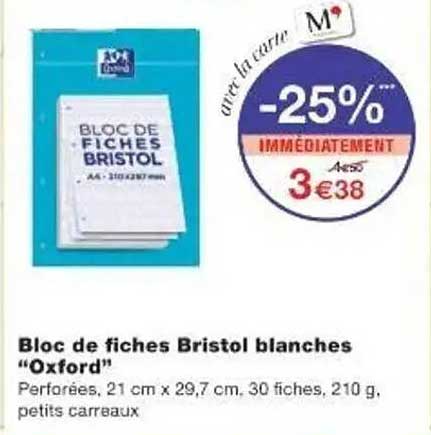 Bloc de fiches Bristol blanches "Oxford"