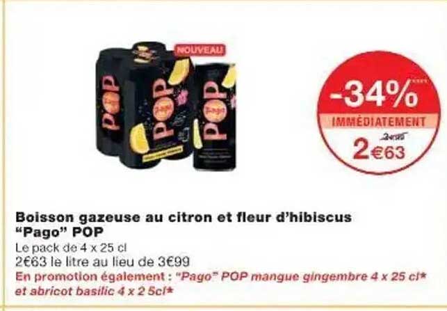 Boisson gazeuse au citron et fleur d'hibiscus "Pago" POP