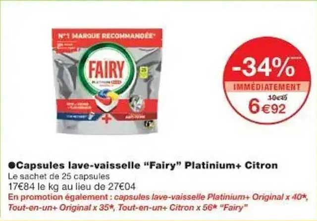 Capsules lave-vaisselle “Fairy” Platinium+ Citron