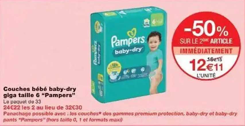 Couches bébé baby-dry giga taille 6 "Pampers"