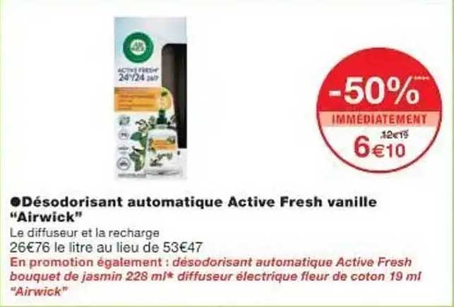 Désodorisant automatique Active Fresh vanille "Airwick"