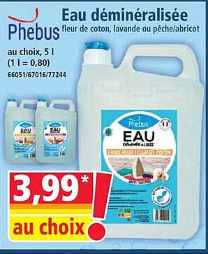 Eau déminéralisée fleur de coton, lavande ou pêche/abricot