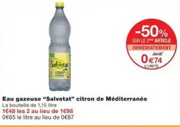 Eau gazeuse "Salvetat" citron de Méditerranée