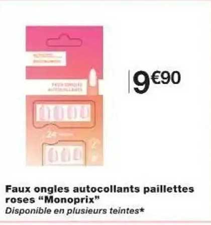 Faux ongles autocollants paillettes roses “Monoprix”