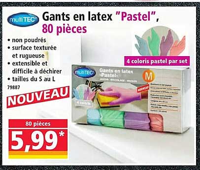 Gants en latex "Pastel", 80 pièces
