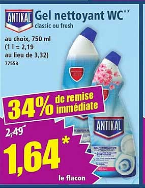 Gel nettoyant WC classic ou fresh 750 ml