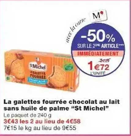 La galette fourrée chocolat au lait sans huile de palme “St Michel”