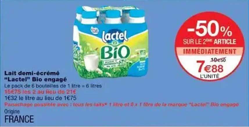 Lait demi-écrémé "Lactel" Bio engagé
