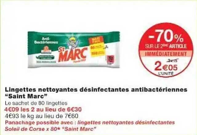 Lingettes nettoyantes désinfectantes antibactériennes "Saint Marc"