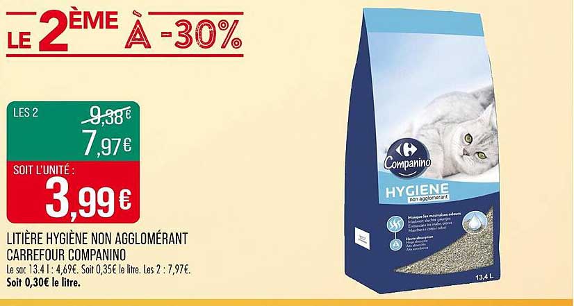 LITIÈRE HYGIÈNE NON AGGLOMÉRANT CARREFOUR COMPANINO
