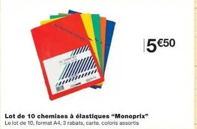 Lot de 10 chemises à élastiques "Monoprix"