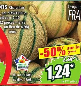 Melons Charentais -50% sur la 2ème