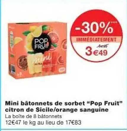 Mini bâtonnets de sorbet "Pop Fruit" citron de Sicile/orange sanguine