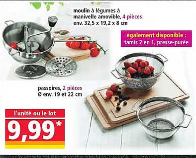 Moulin à légumes à manivelle amovible, 4 pièces
