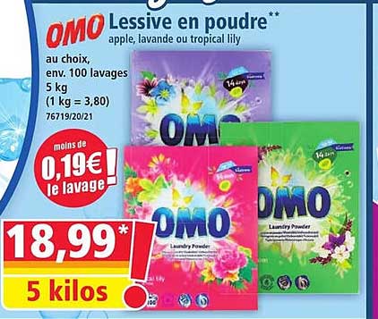 OMO Lessive en poudre** au choix, env. 100 lavages