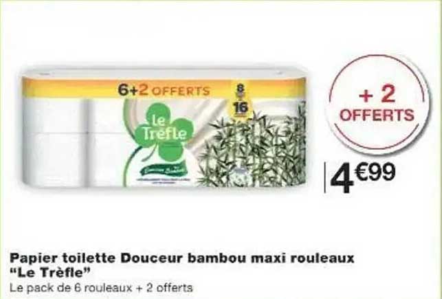 Papier toilette Douceur bambou maxi rouleaux "Le Trèfle"